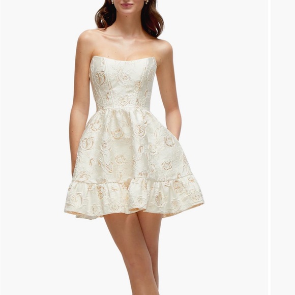Dessy Collection Cream and Gold Dress - Picture 1 of 7